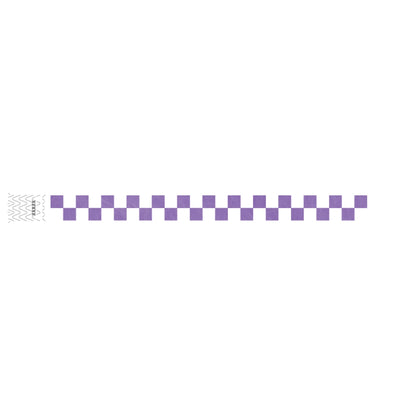 White tyvek wristband with purple checkerboard pattern - flat version shown