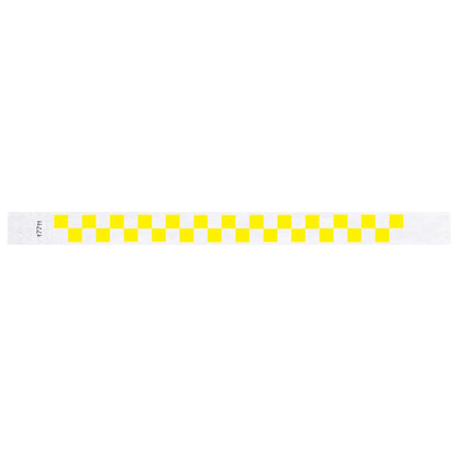 tyvek wristband with a neon yellow and white checkerboard pattern - flat version shown