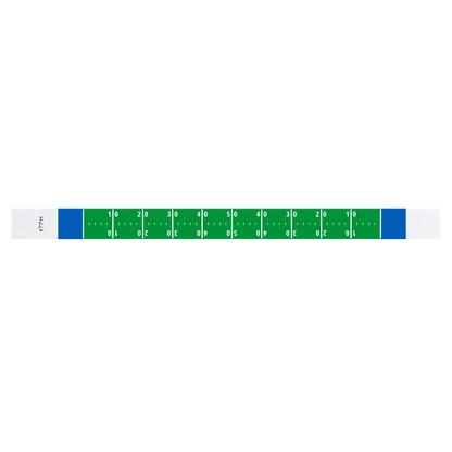 tyvek 3/4" kelly green wristband with blue borders and white football field pattern