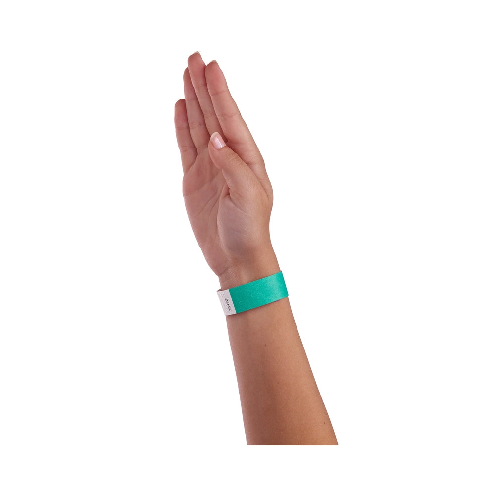 Caribbean blue solid tyvek wristband on wrist 