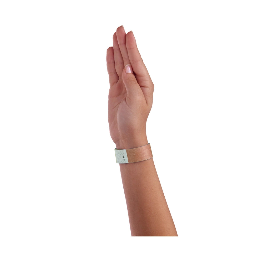 Mocha solid tyvek wristband on wrist