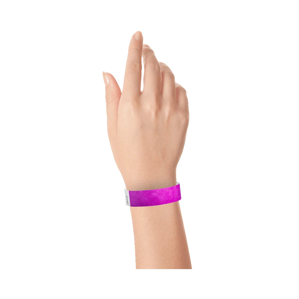 Pantone purple solid tyvek wristband on wrist