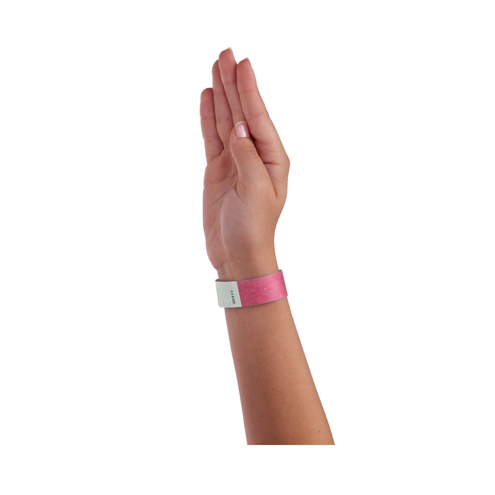 Cranberry solid tyvek wristband on wrist