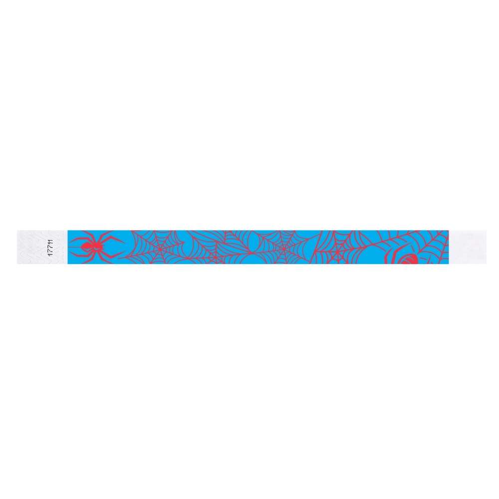 tyvek 3/4" wristbands neon blue bands with red spiders