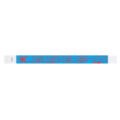 tyvek 3/4" wristbands neon blue bands with red spiders