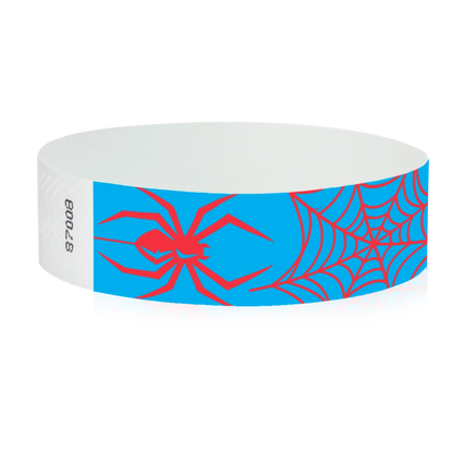 tyvek 3/4" wristbands neon blue bands with red spiders