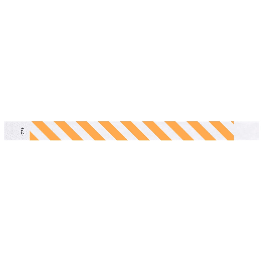 White tyvek wristband with Neon Orange  diagonal stripes - flat version shown