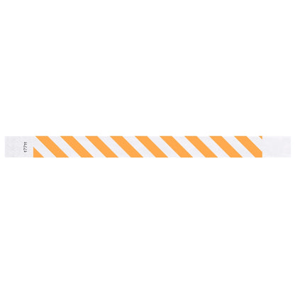 White tyvek wristband with Neon Orange  diagonal stripes - flat version shown