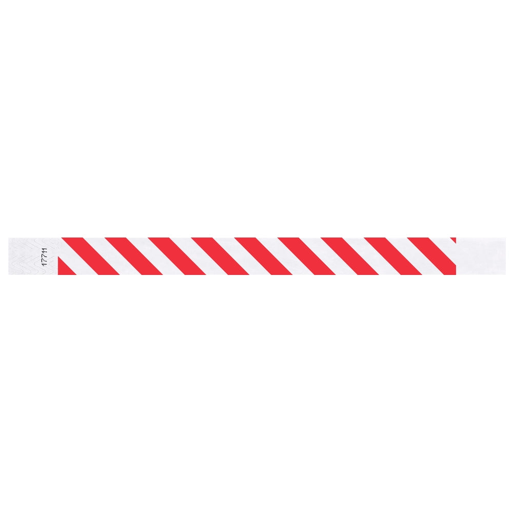 White tyvek wristband with neon red diagonal stripes - flat version shown