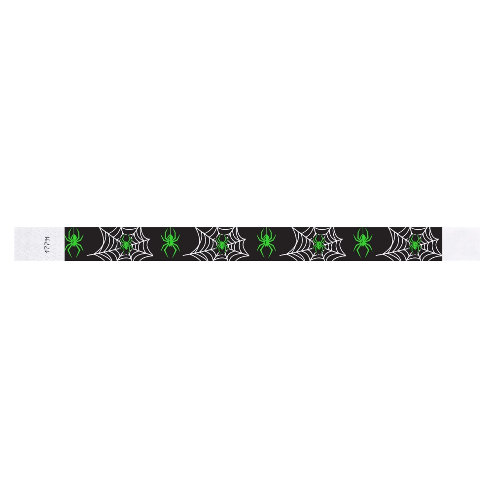 tyvek 3/4" wristbands black with white spider webs and neon green spiders