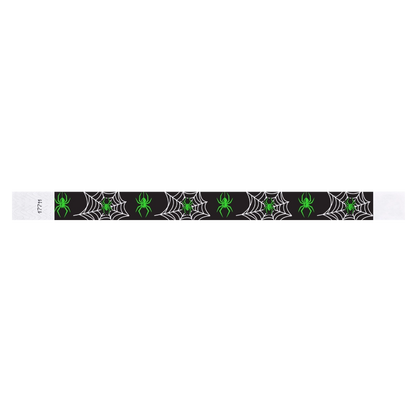 tyvek 3/4" wristbands black with white spider webs and neon green spiders