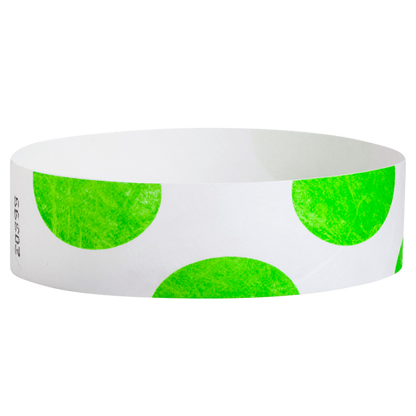 White wristband with neon green half circles - round version shown