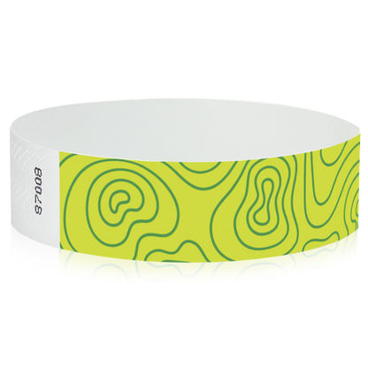 lime green tyvek wristband with kelly green topographic map design - round version shown