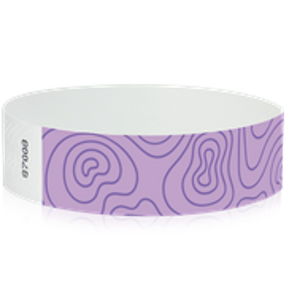 berry tyvek wristband with purple topographic map design - round version shown