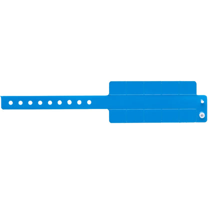 Vinyl wristband with 10 tabs in neon blue - shown in flat 