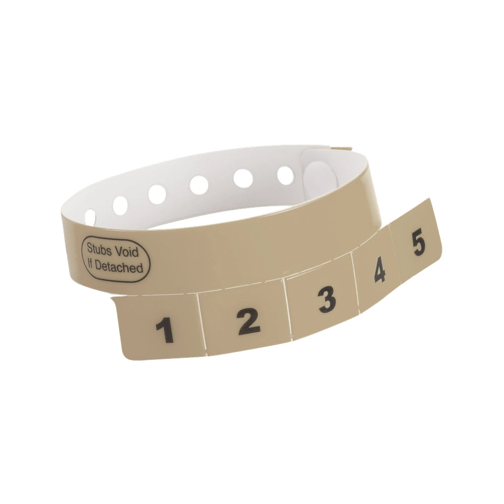 vinyl wristband with 5 tabs in gold - shown in round 