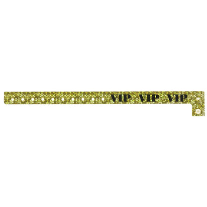 gold holographic wristband with text "VIP" printed in black across the band - shown in flat 