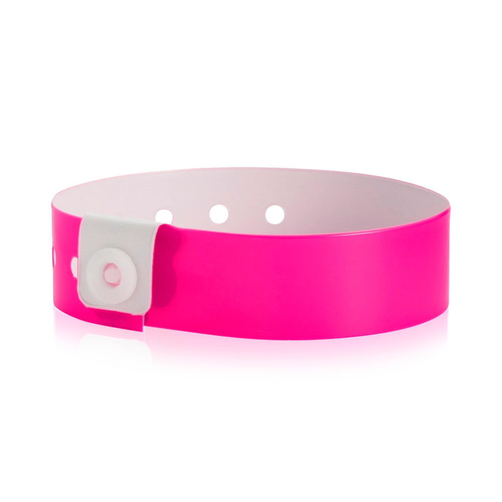 vinyl regular wristband in neon pink - shown in round