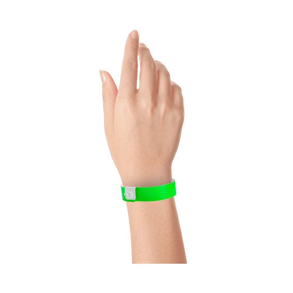 vinyl regular wristband in neon green - shown on wrist