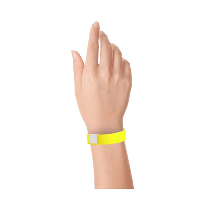 vinyl regular wristband in neon yellow - shown on wrist