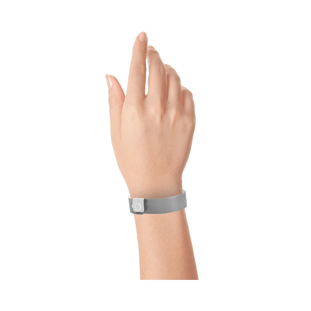 vinyl regular wristband in silver - shown on wrist