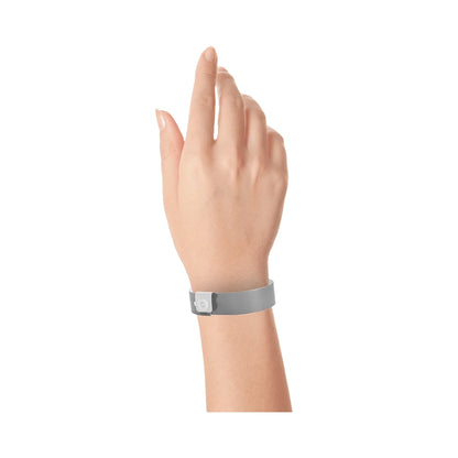 vinyl regular wristband in silver - shown on wrist