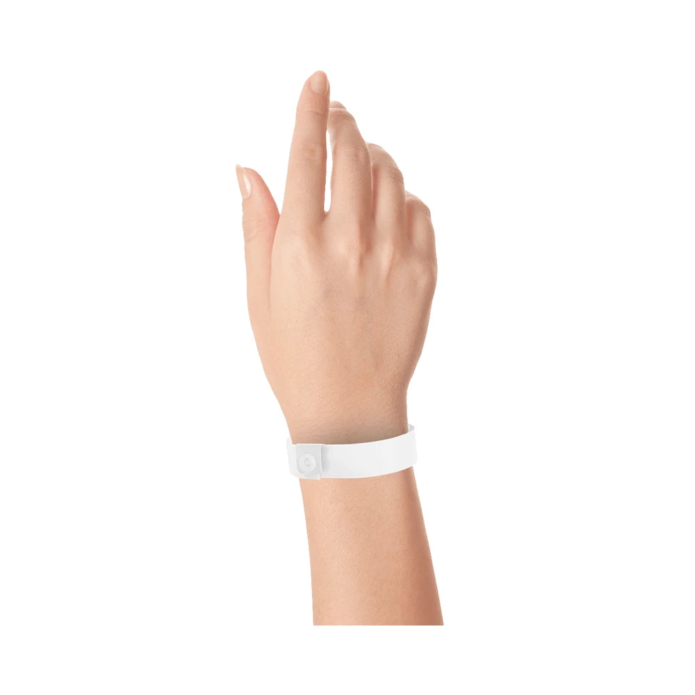 vinyl regular wristband in white - shown on wrist