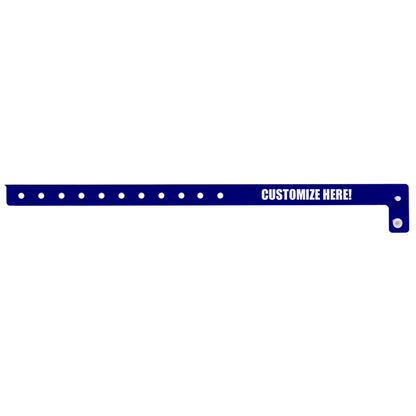 vinyl slim wristband in navy blue with white text "CUSTOMIZE HERE!" - flat version shown 