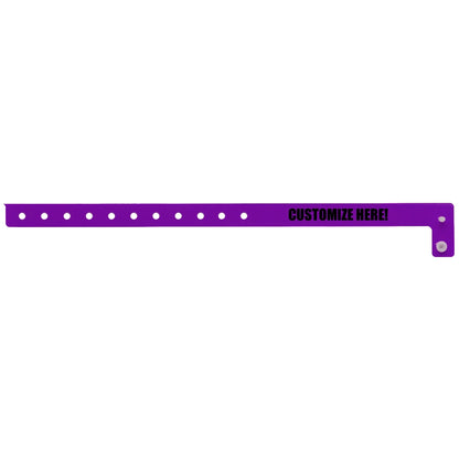 vinyl slim wristband in purple with black text "CUSTOMIZE HERE!" - flat version shown 