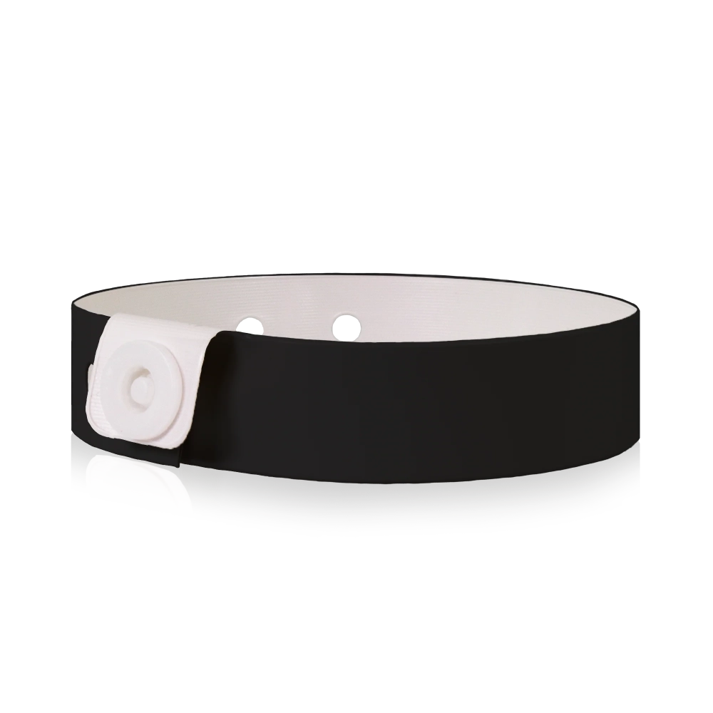 vinyl slim wristband in black - shown in flat 