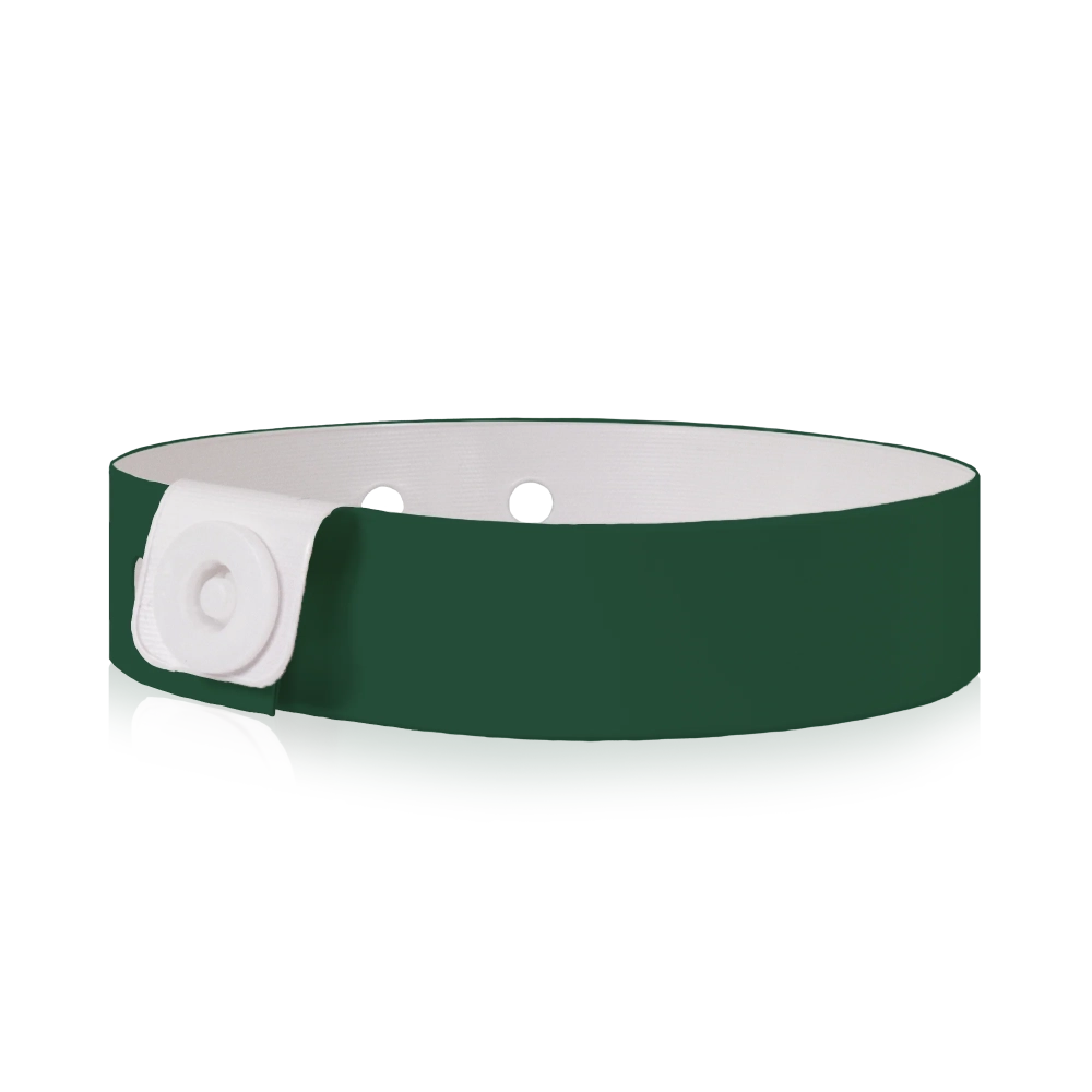 vinyl slim wristband in forest green - round version shown 