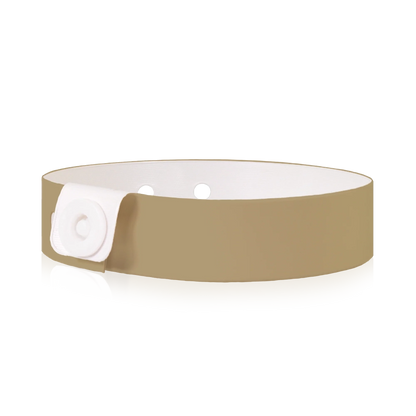 vinyl slim wristband in gold - round version shown 