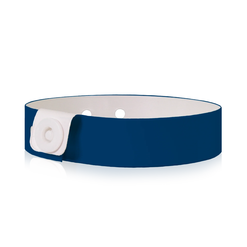 vinyl slim wristband in navy blue - round version shown 