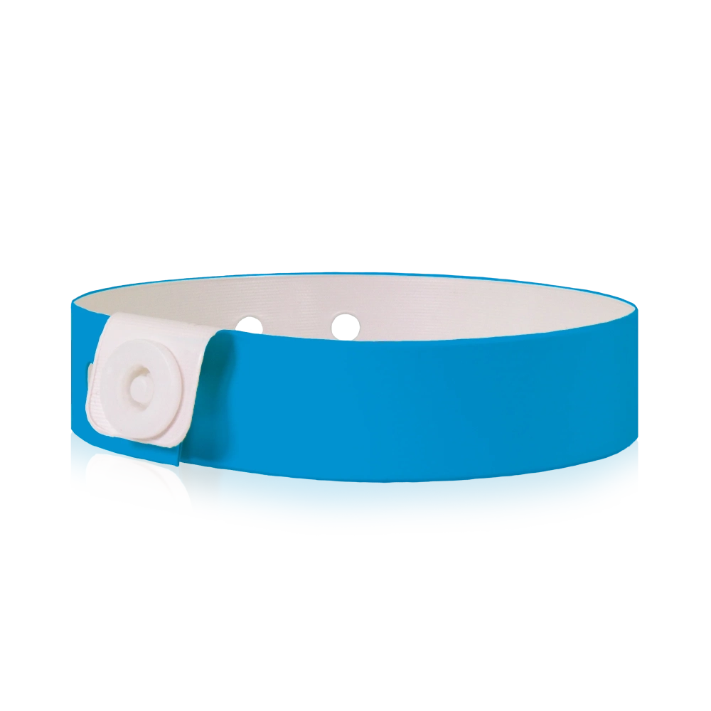 vinyl slim wristband in neon blue - round version shown 