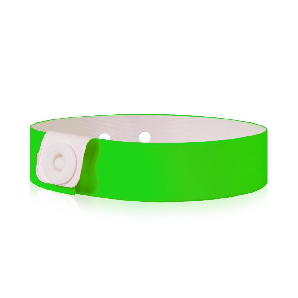 vinyl slim wristband in neon green - round version shown 