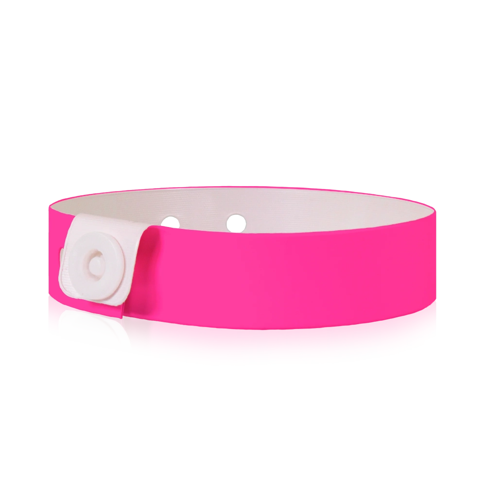 vinyl slim wristband in neon pink - round version shown 