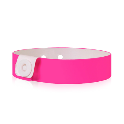 vinyl slim wristband in neon pink - round version shown 