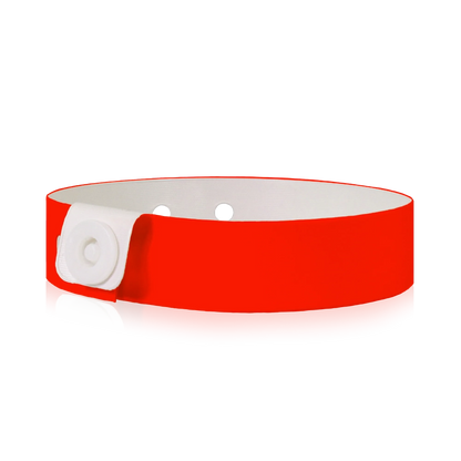 vinyl slim wristband in neon red - round version shown 