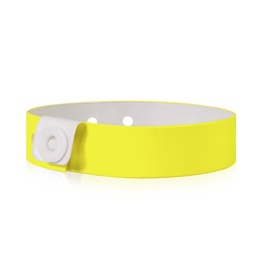 vinyl slim wristband in neon yellow - round version shown 