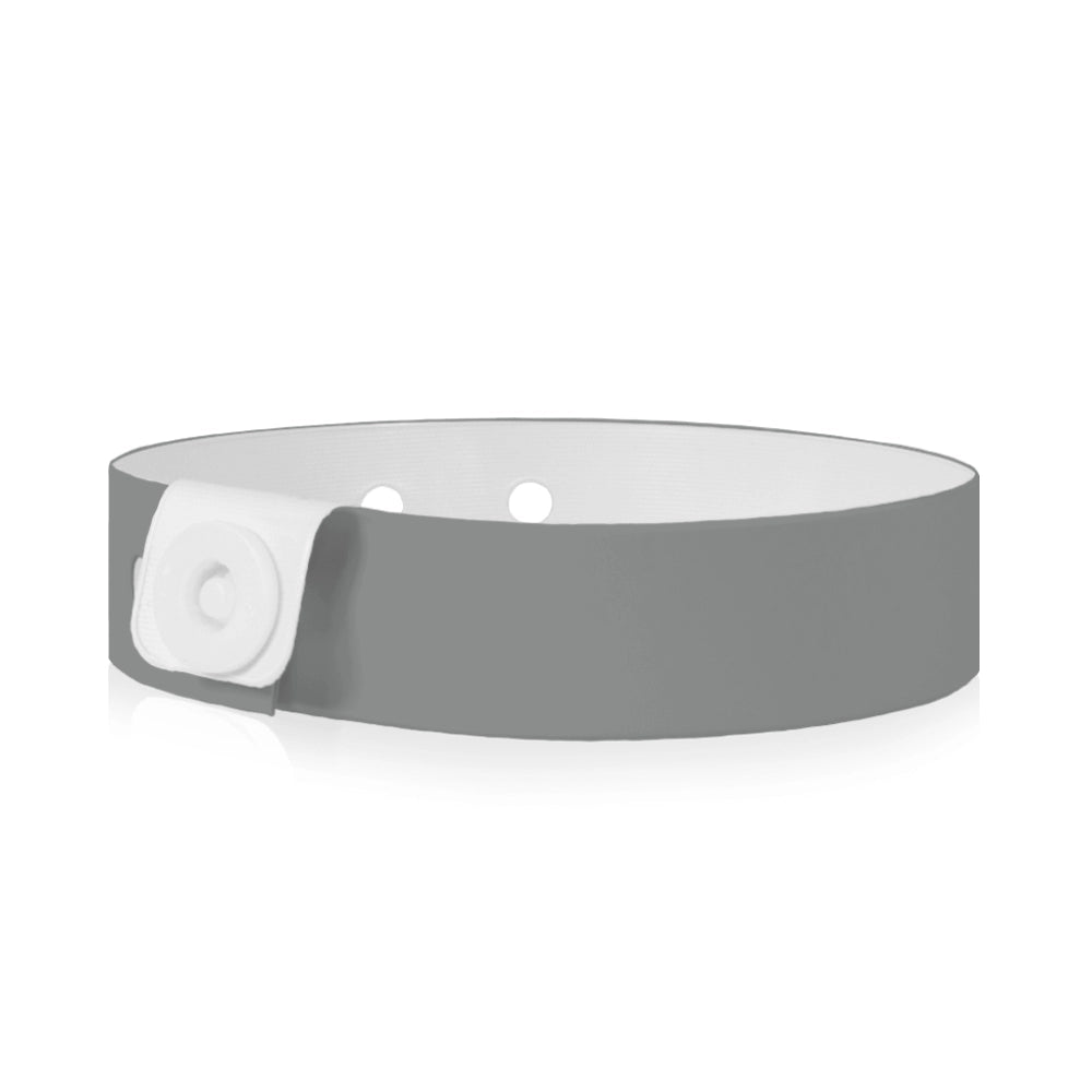 vinyl slim wristband in silver - round version shown 
