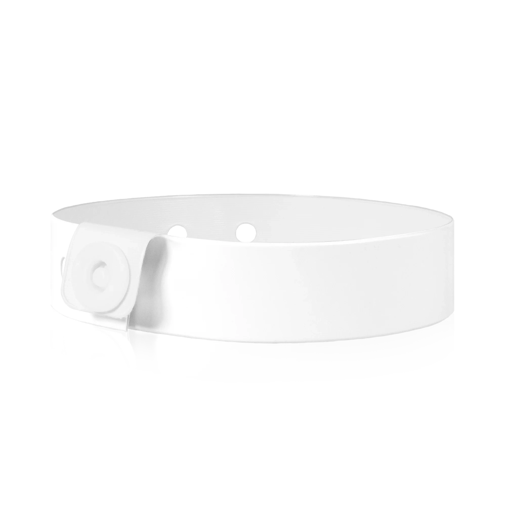 vinyl slim wristband in white - round version shown 