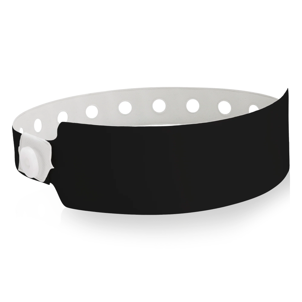 vinyl wide face wristband in black - shown in round