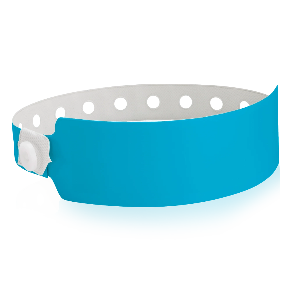 vinyl wide face wristband in neon blue - shown in round
