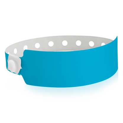 vinyl wide face wristband in neon blue - shown in round