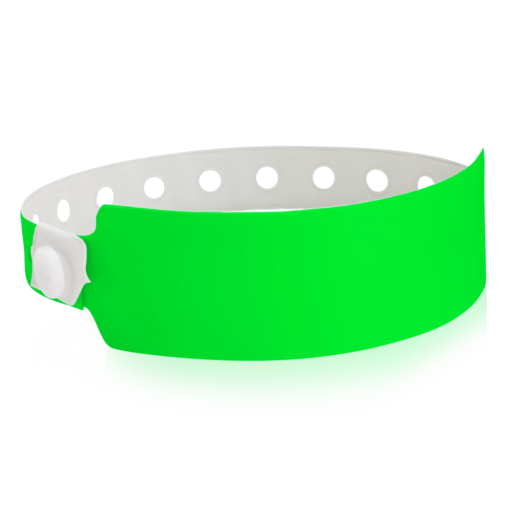 vinyl wide face wristband in neon green - shown in round