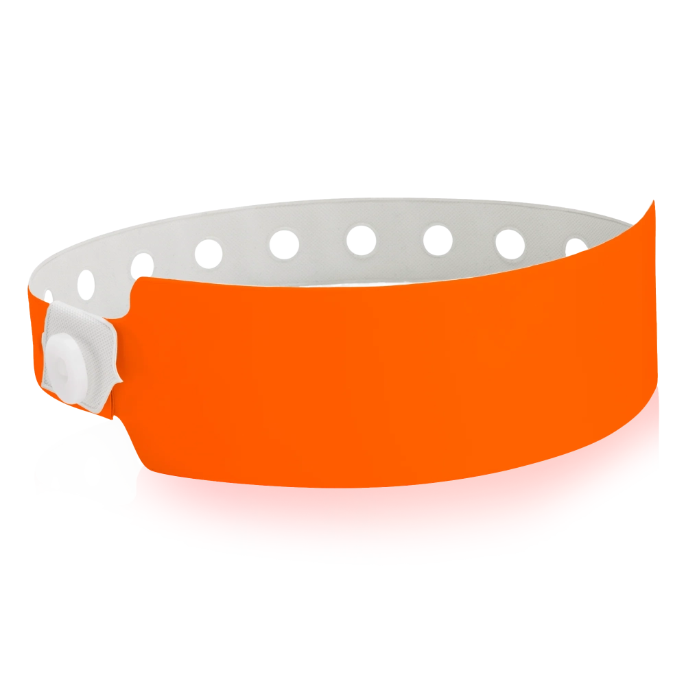 vinyl wide face wristband in neon orange - shown in round