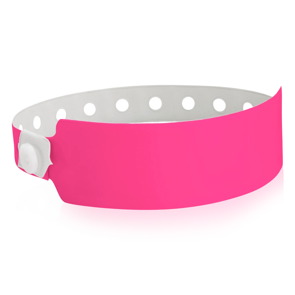 vinyl wide face wristband in neon pink - shown in round