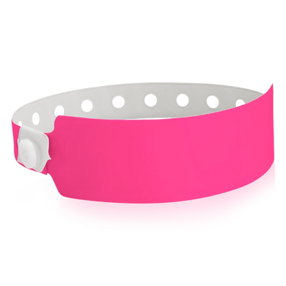 vinyl wide face wristband in neon pink - shown in round