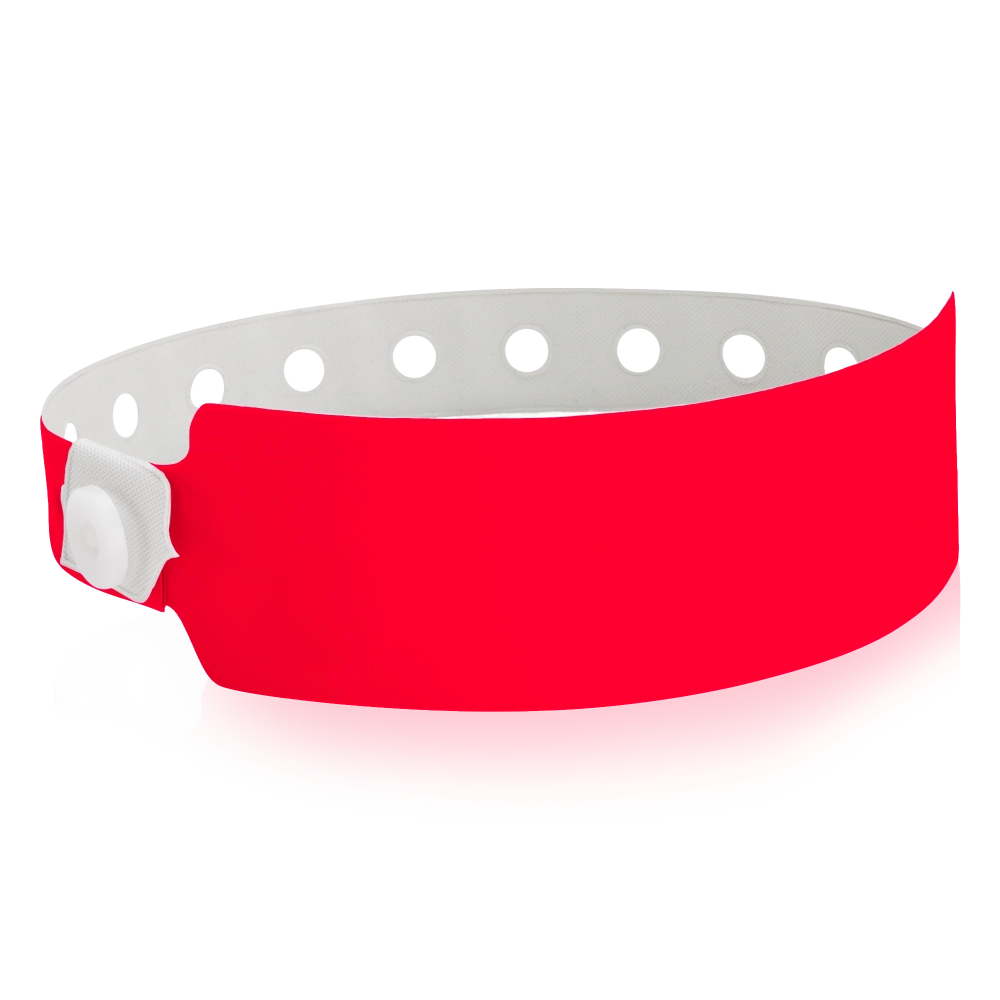 vinyl wide face wristband in neon red - shown in round