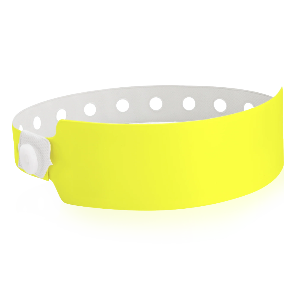 vinyl wide face wristband in neon yellow - shown in round